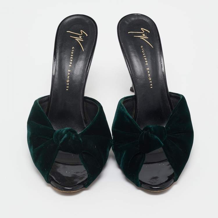 Pre Owned Giuseppe Zanotti Green Velvet Knot Slide Sandals Size 38