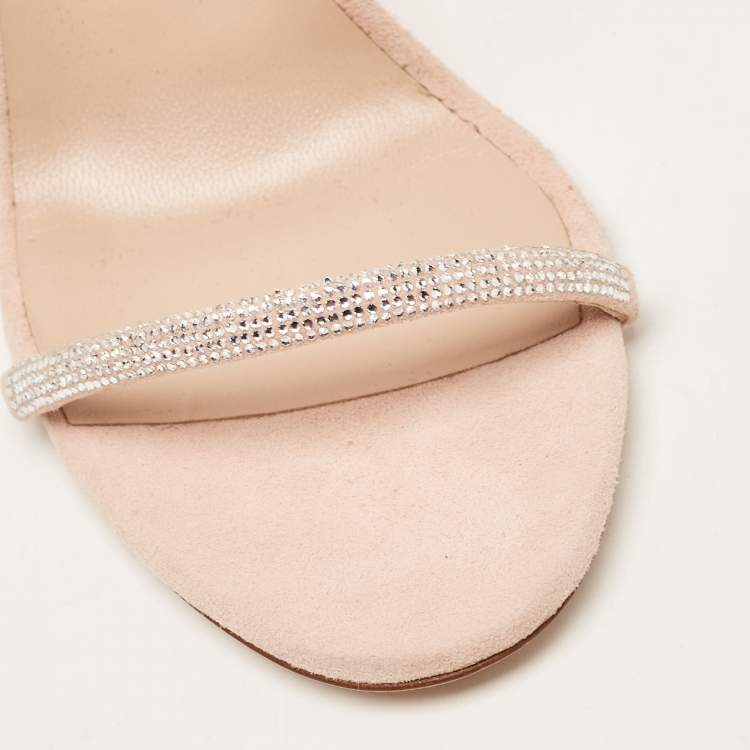 Pre Owned Giuseppe Zanotti Beige Suede Rhinestone Harmony Sandals Size 38.5