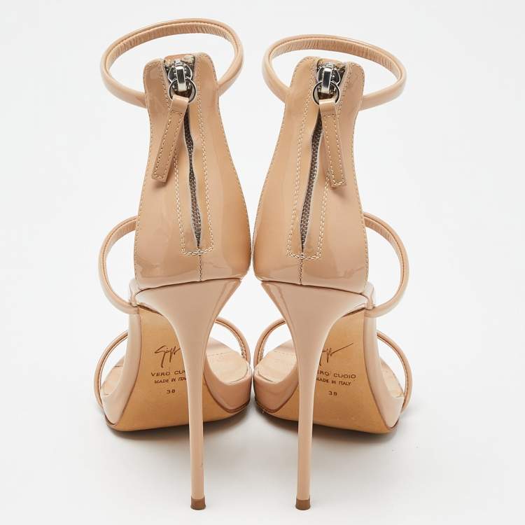 Pre Owned Giuseppe Zanotti Beige Patent Leather Harmony Sandals Size 38
