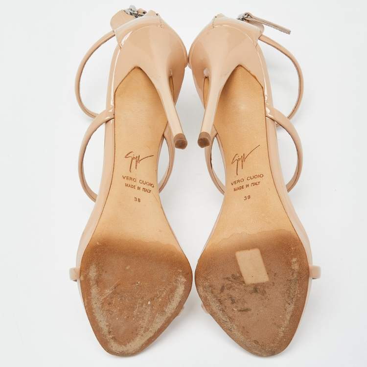 Pre Owned Giuseppe Zanotti Beige Patent Leather Harmony Sandals Size 38