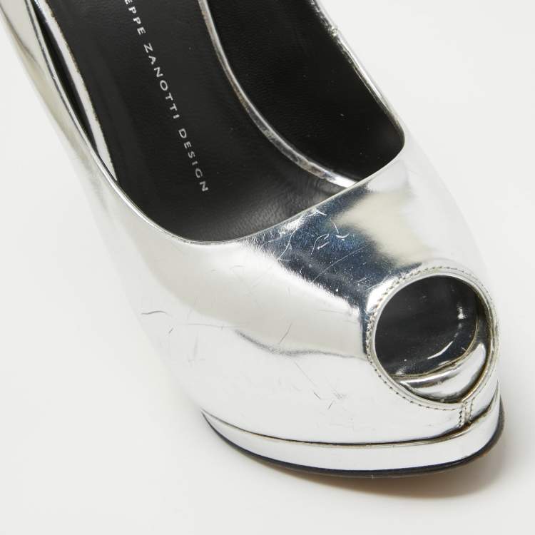 Pre Owned Giuseppe Zanotti Silver Leather Sharon Platform Pumps Size 40