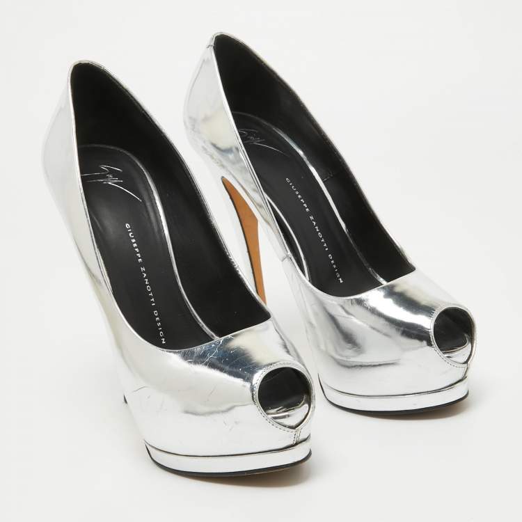 Pre Owned Giuseppe Zanotti Silver Leather Sharon Platform Pumps Size 40
