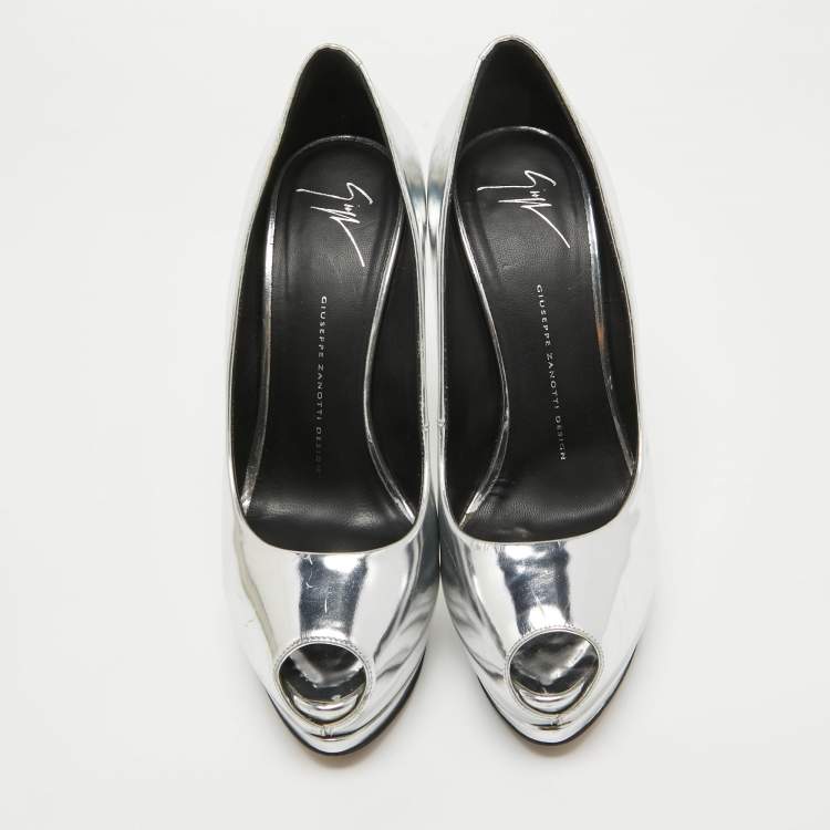 Pre Owned Giuseppe Zanotti Silver Leather Sharon Platform Pumps Size 40