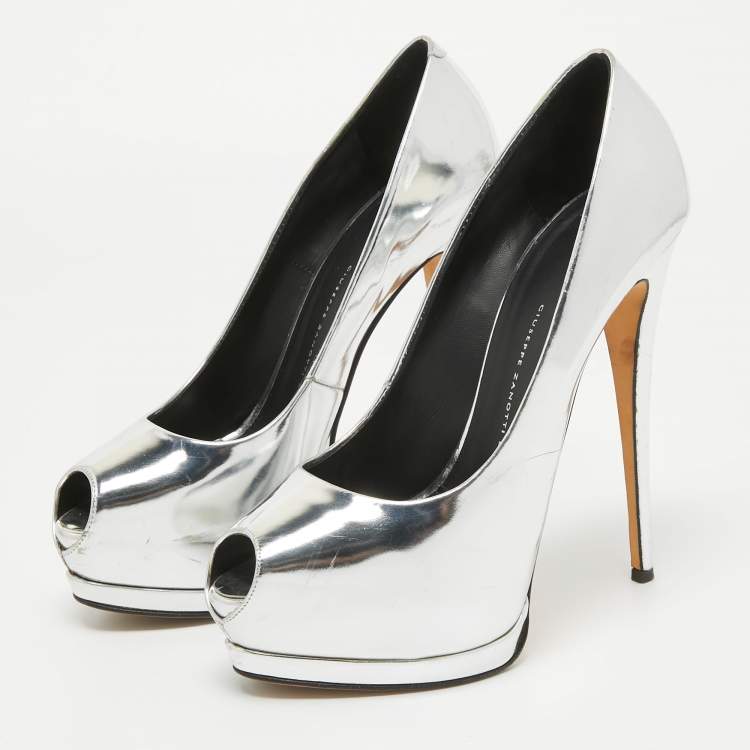 Pre Owned Giuseppe Zanotti Silver Leather Sharon Platform Pumps Size 40