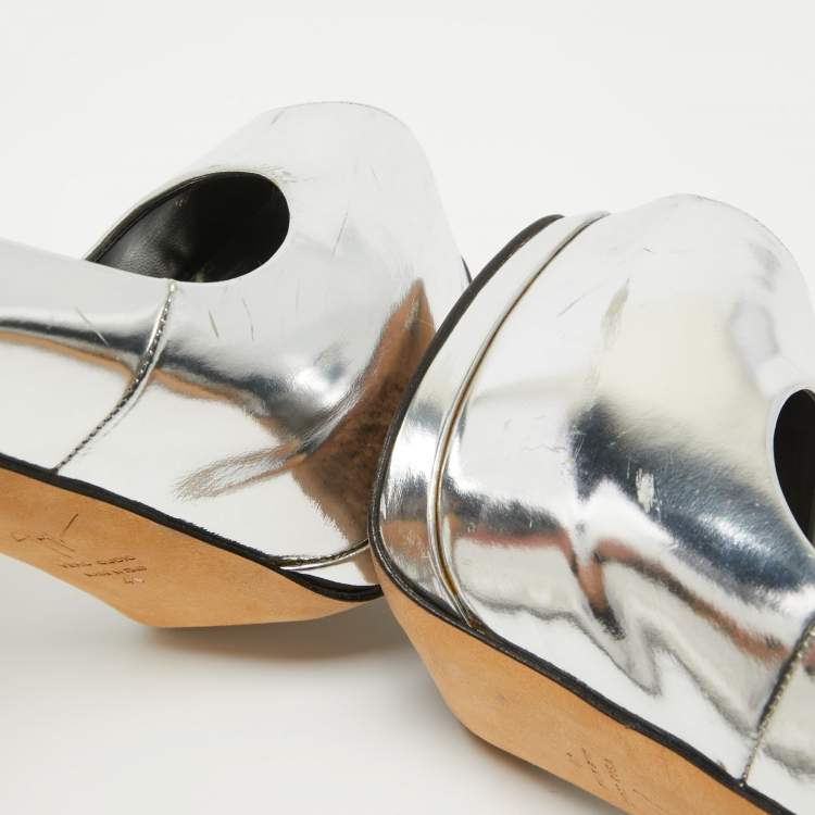 Pre Owned Giuseppe Zanotti Silver Leather Sharon Platform Pumps Size 40