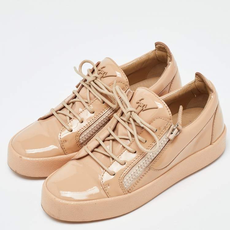 Pre Owned Giuseppe Zanotti Beige Patent Leather Frankie Sneakers Size 40