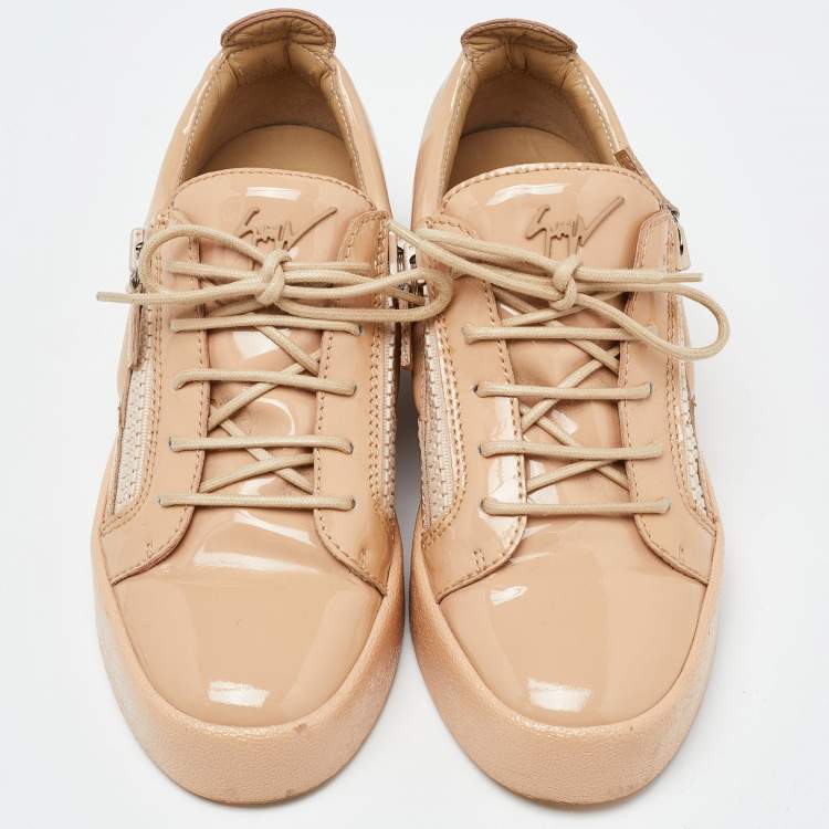 Pre Owned Giuseppe Zanotti Beige Patent Leather Frankie Sneakers Size 40