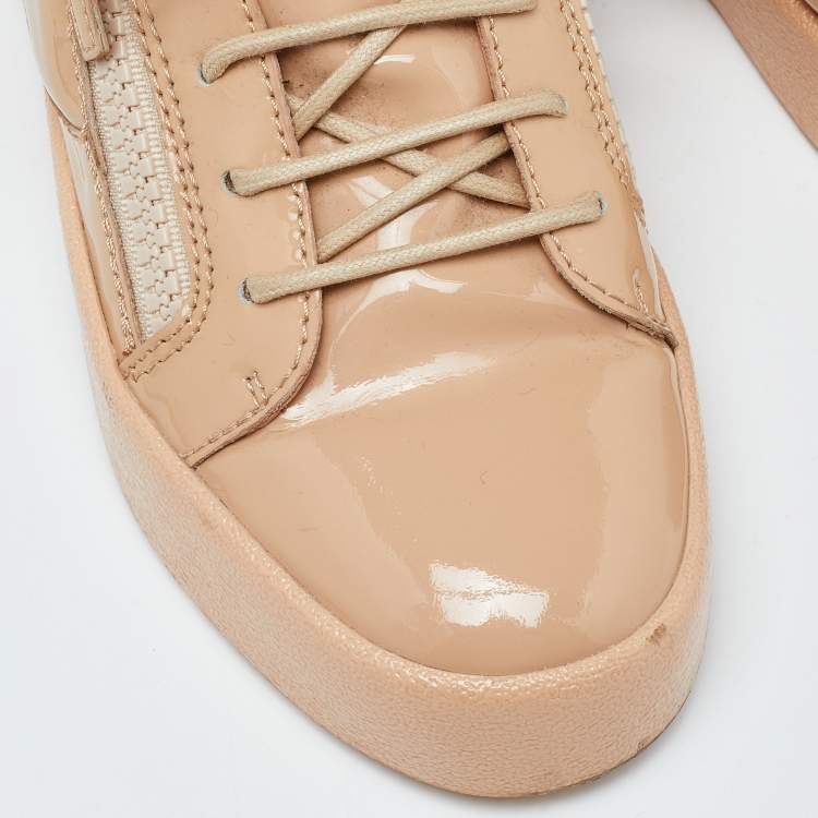 Pre Owned Giuseppe Zanotti Beige Patent Leather Frankie Sneakers Size 40