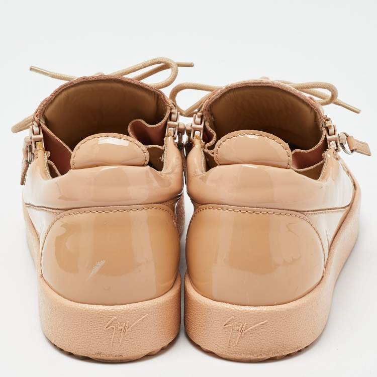 Pre Owned Giuseppe Zanotti Beige Patent Leather Frankie Sneakers Size 40