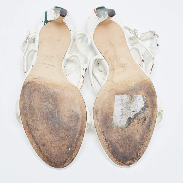 Pre Owned Giuseppe Zanotti White Leather Embellished Strappy Sandals Size 41