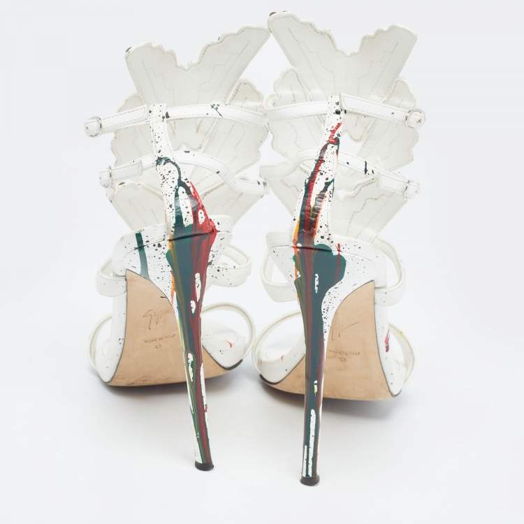 Pre Owned Giuseppe Zanotti White Leather Embellished Strappy Sandals Size 41