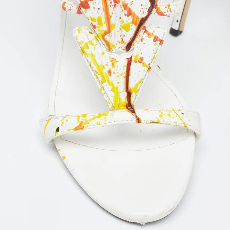 Pre Owned Giuseppe Zanotti White Leather Embellished Strappy Sandals Size 41