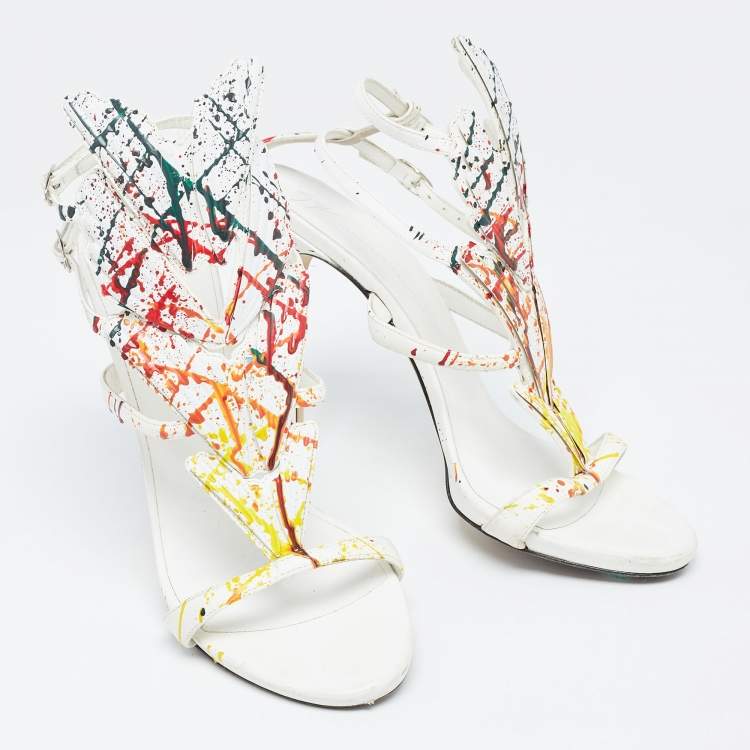 Pre Owned Giuseppe Zanotti White Leather Embellished Strappy Sandals Size 41
