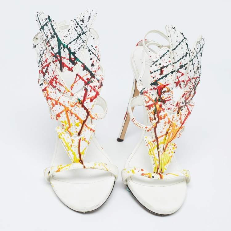 Pre Owned Giuseppe Zanotti White Leather Embellished Strappy Sandals Size 41