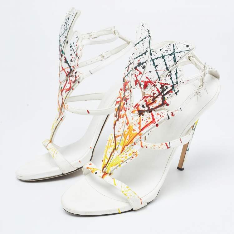 Pre Owned Giuseppe Zanotti White Leather Embellished Strappy Sandals Size 41
