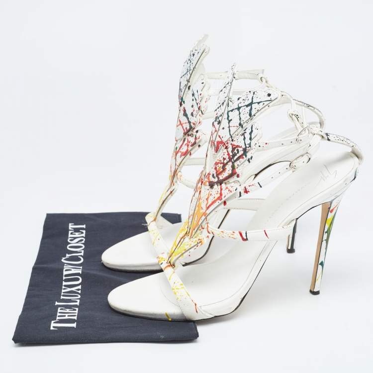 Pre Owned Giuseppe Zanotti White Leather Embellished Strappy Sandals Size 41