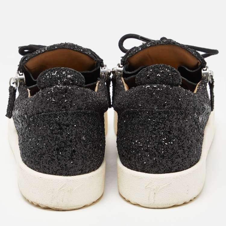 Pre Owned Giuseppe Zanotti Black Glitters Double Zipper May London Sneakers Size 40