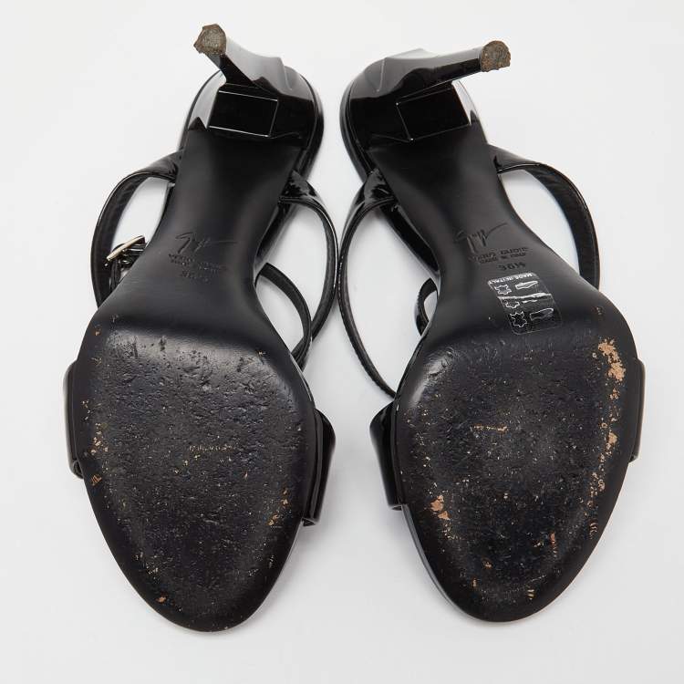 مملوكة مسبقًا Giuseppe Zanotti Black Patent Leather Slingback Sandals Size 36.5