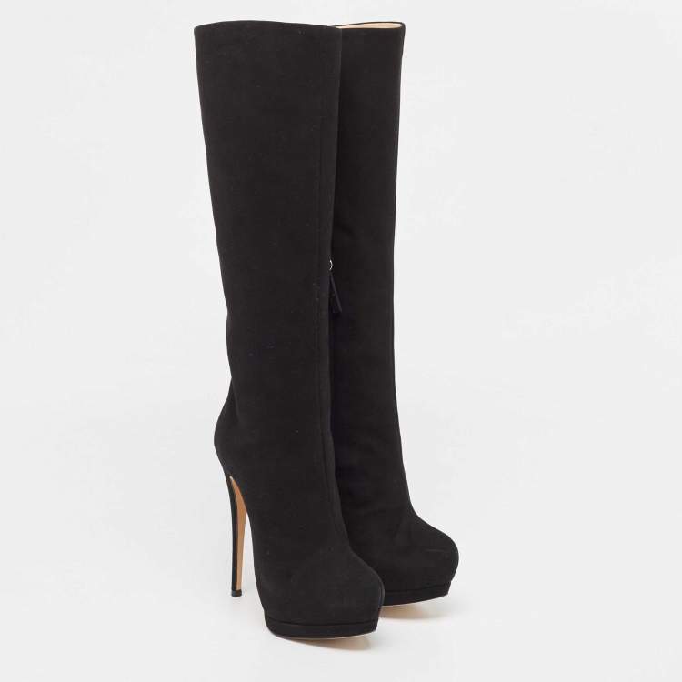Pre Owned Giuseppe Zanotti Black Suede Knee Length Boots Size 36