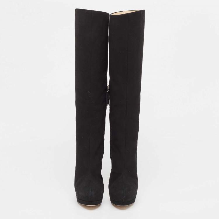 Pre Owned Giuseppe Zanotti Black Suede Knee Length Boots Size 36