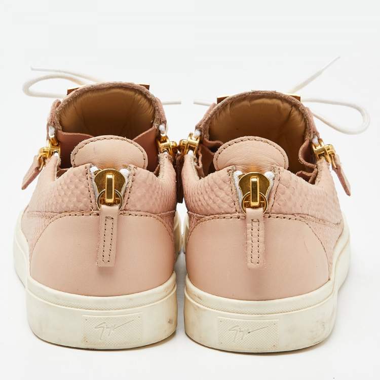 Pre Owned Giuseppe Zanotti Pink Python Embossed Leather Gail Low Top Sneakers Size 38.5