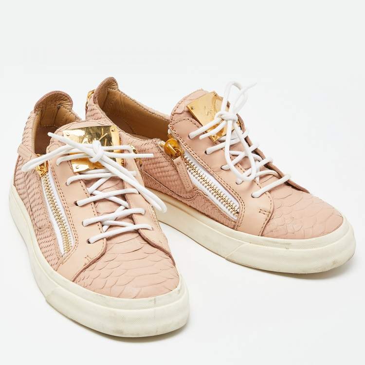 Pre Owned Giuseppe Zanotti Pink Python Embossed Leather Gail Low Top Sneakers Size 38.5