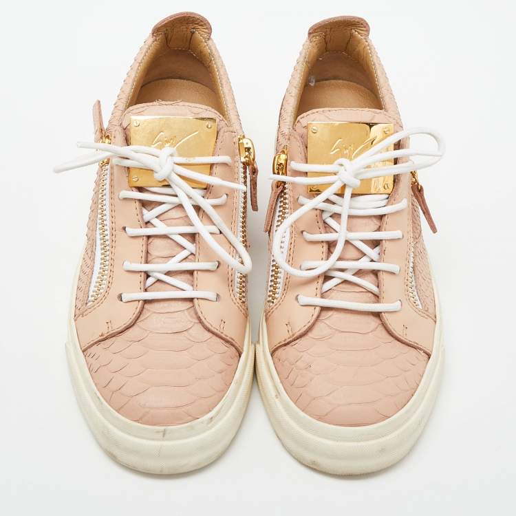 Pre Owned Giuseppe Zanotti Pink Python Embossed Leather Gail Low Top Sneakers Size 38.5