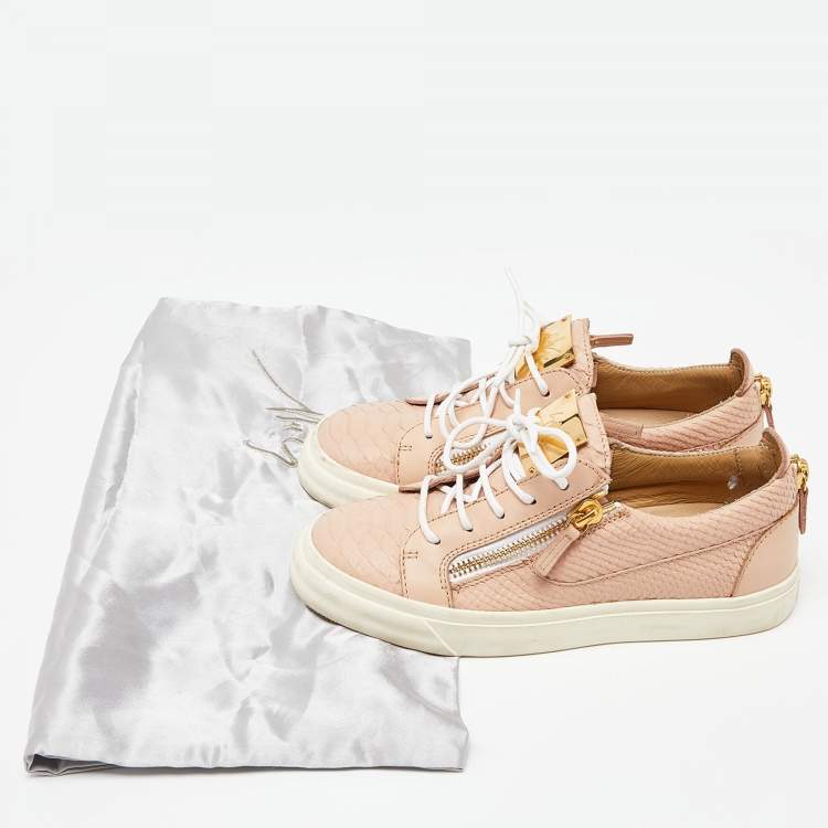 Pre Owned Giuseppe Zanotti Pink Python Embossed Leather Gail Low Top Sneakers Size 38.5