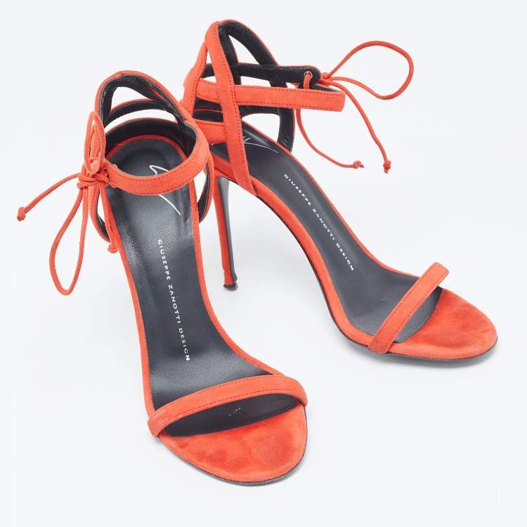 Pre Owned Giuseppe Zanotti Red Suede Ankle Strap Sandals Size 38