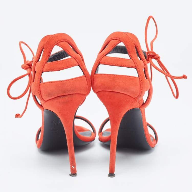 Pre Owned Giuseppe Zanotti Red Suede Ankle Strap Sandals Size 38