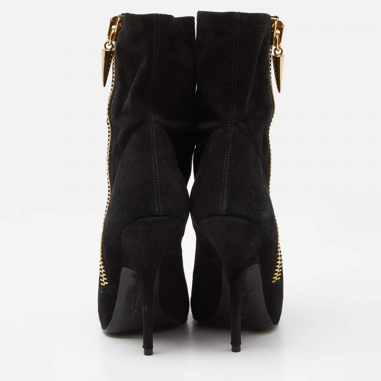Pre Owned Giuseppe Zanotti Black Suede Ankle Booties Size 38