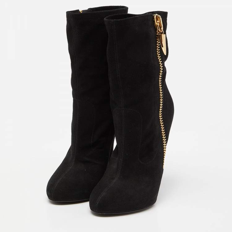 Pre Owned Giuseppe Zanotti Black Suede Ankle Booties Size 38