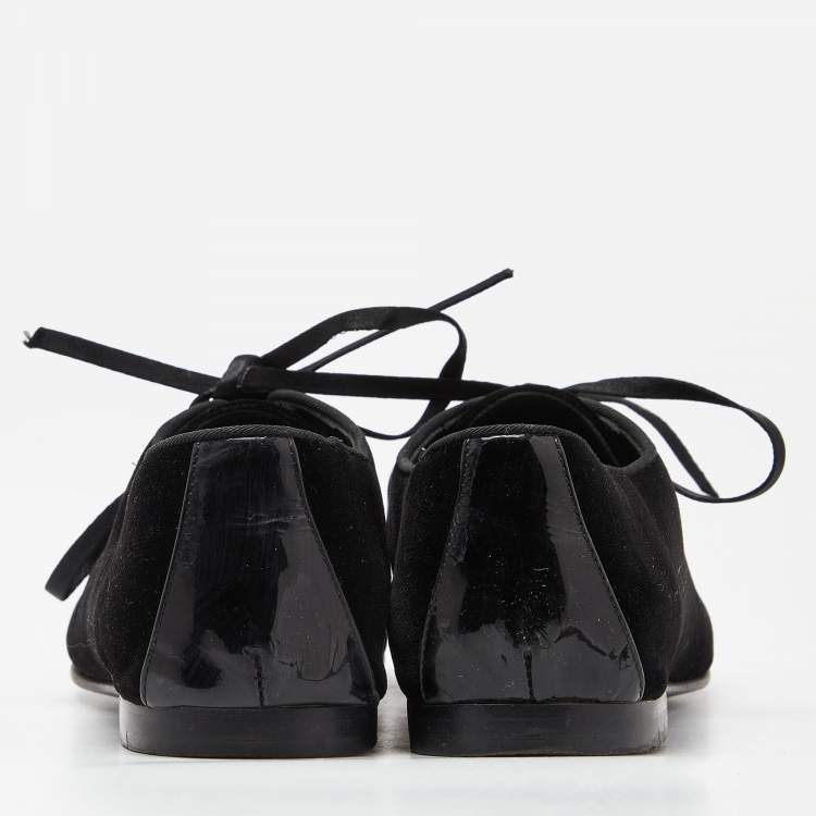 Pre Owned Giuseppe Zanotti Black Velvet Metal Cap Toe Oxfords Size 38