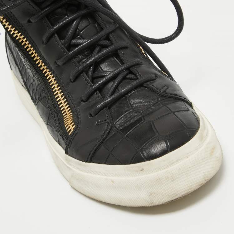 Pre Owned Giuseppe Zanotti Black Croc Embossed Leather High Top Sneakers Size 35.5