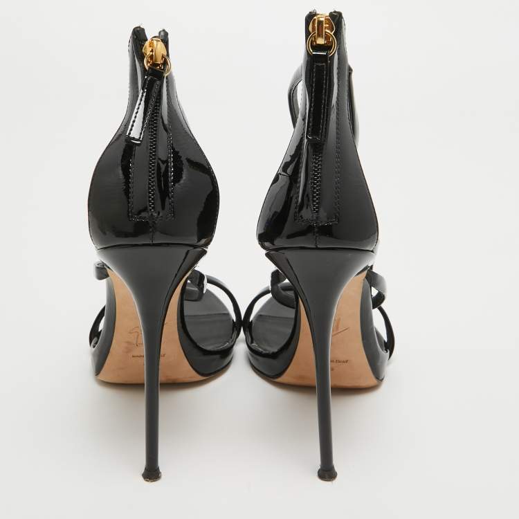 Pre Owned Giuseppe Zanotti Black Patent Leather Harmony Sandals Size 39