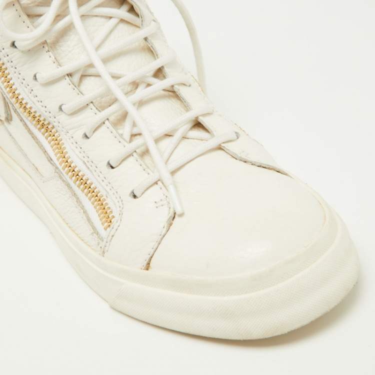Pre Owned Giuseppe Zanotti White Leather Chain Detail High Top Sneakers Size 37
