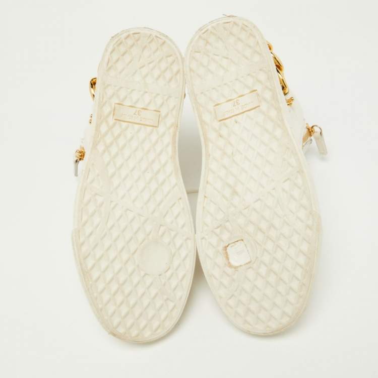 Pre Owned Giuseppe Zanotti White Leather Chain Detail High Top Sneakers Size 37