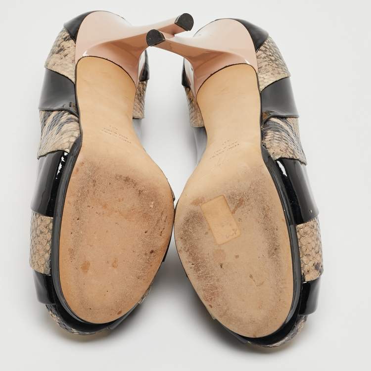 Pre Owned Giuseppe Zanotti Tricolor Embossed Python and Patent Leather Platform Peep Toe Pumps Size 40
