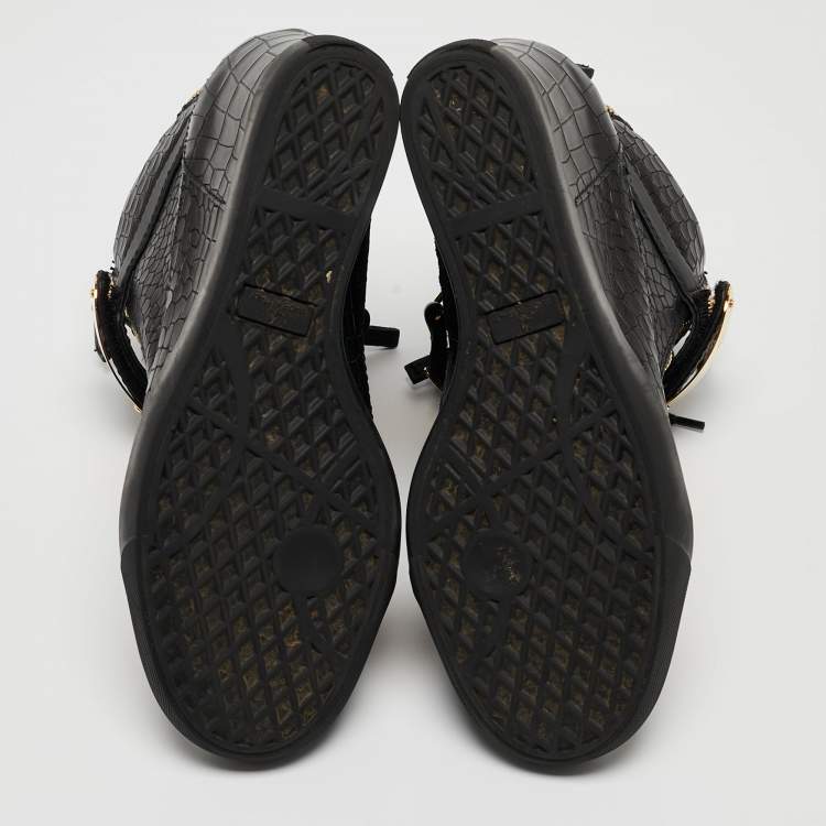 Pre Owned Giuseppe Zanotti Black Croc Embossed Leather Lorenz Wadge Sneakers Size 41