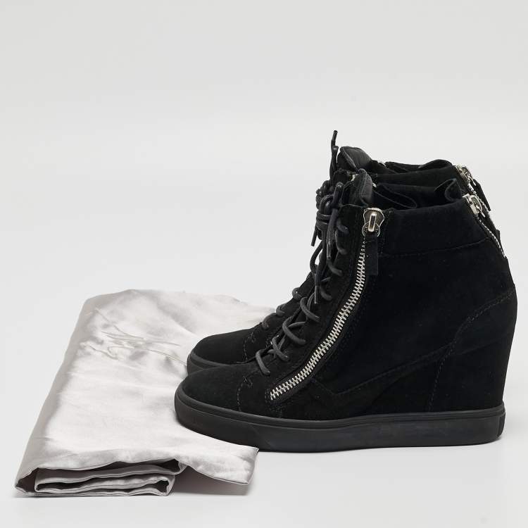 Pre Owned Giuseppe Zanotti Black Suede High Top Wedge Sneakers Size 40