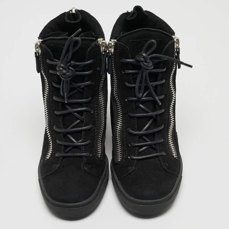 Pre Owned Giuseppe Zanotti Black Suede High Top Wedge Sneakers Size 40