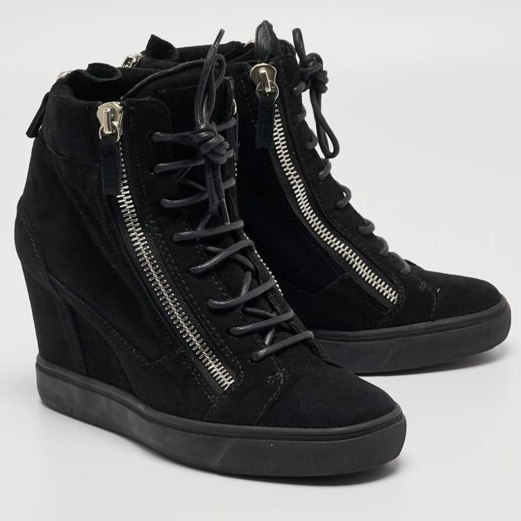 Pre Owned Giuseppe Zanotti Black Suede High Top Wedge Sneakers Size 40