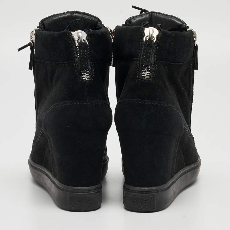 Pre Owned Giuseppe Zanotti Black Suede High Top Wedge Sneakers Size 40