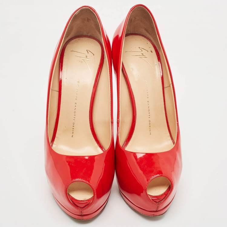 Pre Owned Giuseppe Zanotti Red Patent Leather Sharon Pumps Size 40