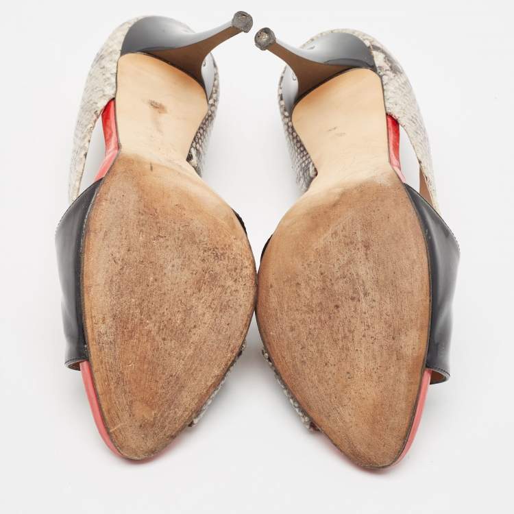 Pre Owned Giuseppe Zanotti Tricolor Embossed Snakeskin and Patent Leather Open Toe D'orsay Pumps Size 40.5