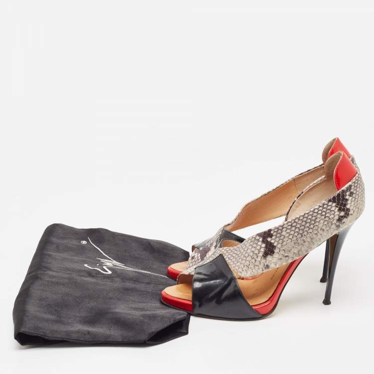 Pre Owned Giuseppe Zanotti Tricolor Embossed Snakeskin and Patent Leather Open Toe D'orsay Pumps Size 40.5