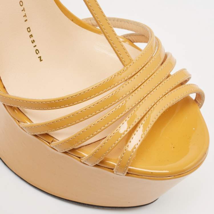 Pre Owned Giuseppe Zanotti Yellow Patent Leather T-Strap Platform Sandals Size 37