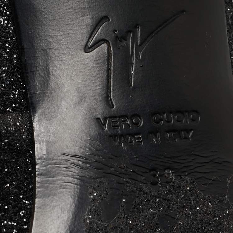 Pre Owned Giuseppe Zanotti Black Glitter  Knee Length Boots Size 39