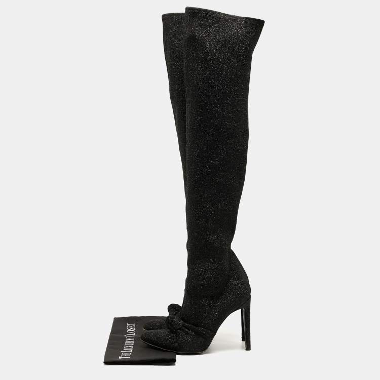 Pre Owned Giuseppe Zanotti Black Glitter  Knee Length Boots Size 39