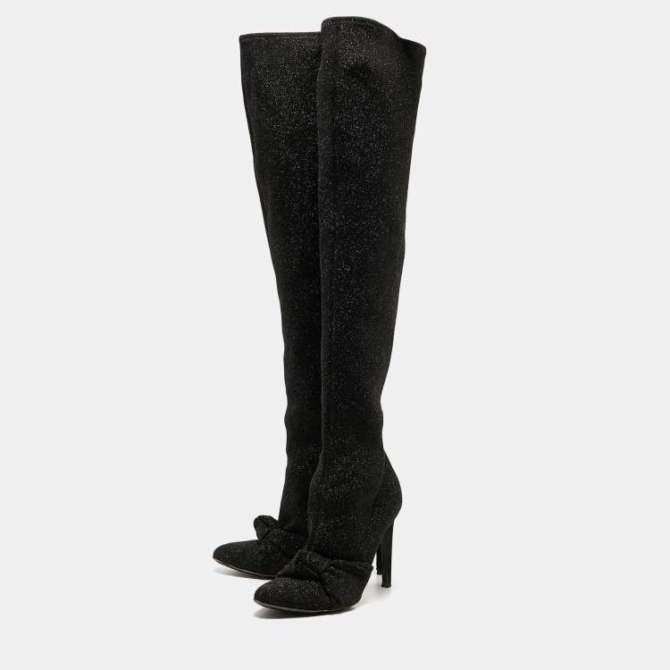Pre Owned Giuseppe Zanotti Black Glitter  Knee Length Boots Size 39